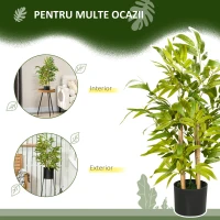 HOMCOM Plantă Artificială de Bambus, Înălțime 60 cm, din Poliester și PP, Verde, cu Vas de Ciment Ø15x12.5 cm(m-5)