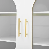 Credenza con 2 cassetti e 2 ante in vetro, ampio vano contenitivo, 140x38x90 cm, Bianco(m-8)