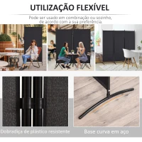 HOMCOM Biombo de 3 Paineis Separador de Ambientes Dobrável Biombo de Privacidade com 6 Pés de Metal 253x50x182 cm Preto(m-6)