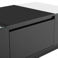 Tavolino da salotto con vano contenitore, illuminazione LED d'atmosfera, piano in vetro e 2 cassetti, 105x50x35 cm, Nero(m-7)