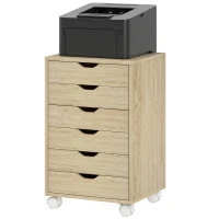 HOMCOM Bloco de Gavetas Móvel Arquivador com 6 Gavetas Suporte para Impressora com Rodas 40x35x63 cm Madeira(m-11)