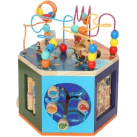 AIYAPLAY Wooden Activity Cube, Baby Toys with Bead Maze, Pattern Sorter for Toddlers Boys and Girls 18+ Months(m-11)