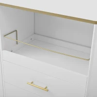 Credenza con 2 cassetti e 2 ante in vetro, ampio vano contenitivo, 140x38x90 cm, Bianco(m-9)