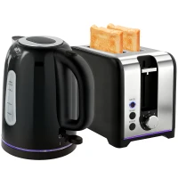 HOMCOM Simple Polished Toaster and Kettle Set - Black(m-10)