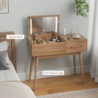 HOMCOM Masă de Machiaj Birou 2 în 1 cu Oglindă și Spațiu de Depozitare(m-7)