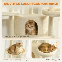 PawHut Ansablu de joacă pentru pisici, 2 căsuțe, 2 paturi și hamac, 200cm, bej(m-6)