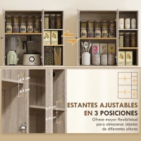 HOMCOM Alacena de Cocina con Vitrinas con 4 Puertas Cierre Suave y Estantes Ajustables, 90x35x172 cm Gris Claro(m-5)