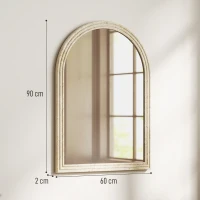 HOMCOM Oglindă de Perete în Formă de Arc cu Margine Canelată 60x2x90 cm Bej(m-3)