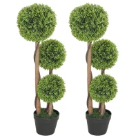 HOMCOM Decorative Artificial Trees Boxwood Ball Topiary Trees Set of 2 in Pot, Fake Plants for Home Indoor Outdoor Decor(m-11)