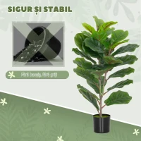 HOMCOM Plantă Artificială Ficus Lyrata Înaltă de 80 cm, Decorativă pentru Interior cu Ghiveci, Verde(m-7)