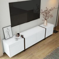 Supporto TV con mobile basso, striscia LED, 170x30x39 cm, Bianco(m-1)