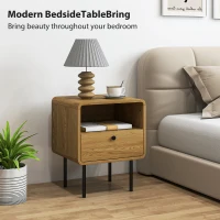 HOMCOM Bedside Table with Drawer and Open Shelf - Oak(m-4)