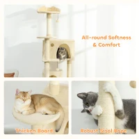 PawHut 180cm Large Cat Tree Tower with Sisal Scratching Posts, Condos, Plush Perches, Hammock, Ladder, Beige(m-7)