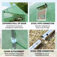 Outsunny Garten Gewächshaus Tunnel große Größe mit PE-Plane Rahmen aus Stahl aufrollbare Tür und 12 Fenster 8 x 3 x 2 m grün(m-5)