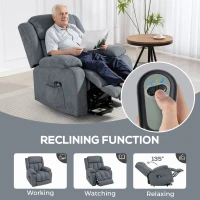 HOMCOM Power Lift Recliner Chair with Massage, Overstuffed Lift Chair for Elderly with Footrest, Remote and Side Pocket, Grey(m-6)