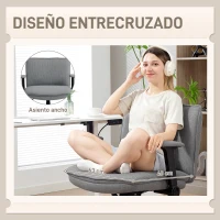 HOMCOM Silla de Oficina Piernas Cruzadas con Reposabrazos Abatible Asiento Ancho sin Ruedas Altura Ajustable Giratoria Gris(m-4)