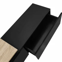 Mobile TV con illuminazione LED, spazio di archiviazione e ripiani in vetro, 170x33x33,5 cm, Colore naturale+Nero(m-6)