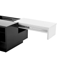 Tavolino da salotto con illuminazione LED, piano estraibile e vano portaoggetti, 80x50x35,5 cm, Bianco+Nero(m-8)