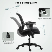 Scaun de Birou HOMCOM Respirabil și Reclinabil cu Înălțime Reglabilă, Negru(m-7)