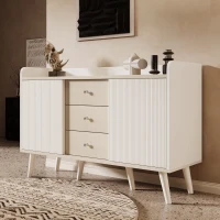Credenza con 3 cassetti, ante scorrevoli a righe, 117,5x39,5x79 cm, Bianco(m-1)