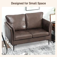 HOMCOM Canapea cu 2 Locuri din Piele Respirabilă cu Îmbrăcăminte Groasă și Picioare din Metal, 137x72x88 cm, Maro Închis(m-7)