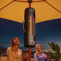 Outsunny Electric Umbrella Parasol Mounted Patio Heater for 25-70 mm Poles, 2000 W Outdoor Garden Heater with 2 Heat Setting, 6 ㎡ Coverage, Tip-Over Protection, Black(m-2)