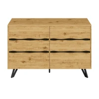 Credenza moderna con 6 cassetti, piedini in metallo, ampio spazio di contenimento, 120x40x75,5 cm, Colore naturale(m-8)