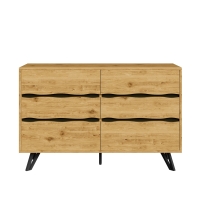 Modernes Sideboard mit 6 Schubladen, Metallfüße, viel Stauraum, 120 x 40 x 75,5 cm, Naturfarbe