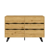 Credenza moderna con 6 cassetti, piedini in metallo, ampio spazio di contenimento, 120x40x75,5 cm, Colore naturale(m-2)