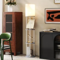 HOMCOM Lámpara de Pie con Estantes con 3 Temperaturas de Color Control Remoto para Salón Dormitorio Oficina Gris(m-7)