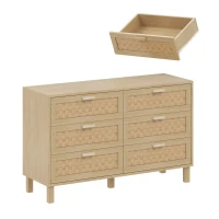 Credenza con sei cassetti in rattan, versatile armadio per la camera da letto con ampio spazio contenitivo, 120x40x75 cm, Colore naturale(m-9)