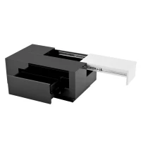 Tavolino da salotto con illuminazione LED, piano estraibile e vano portaoggetti, 80x50x35,5 cm, Bianco+Nero(m-10)