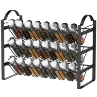 HOMCOM Suport pentru Condimente de Bucătărie cu 3 Rafturi Înclinate din Metal Negru(m-10)