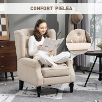 HOMCOM Fotoliu Capitonat cu Spatar Inalt, Cotiere Rotunjite Captusite și Sezut cu Captuseala Groasa, 74x87x102 cm, Bej(m-6)