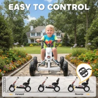 AIYAPLAY Kids Pedal Go Kart with Steel Frame, Sporty Design, for Ages 2-5 Years, White(m-5)
