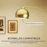 HOMCOM Lámpara de Pie Arco Moderna 40 W con Altura y Longitud Ajustable con Interruptor de Pie 110-115x35x170-180 cm Dorado(m-7)