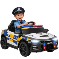 AIYAPLAY Macchina Elettrica per Bambini della Polizia con Telecomando, Clacson e Musica Integrata, 96x60x45 cm(m-11)