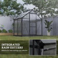 Outsunny 6 x 4ft Polycarbonate Greenhouse - Large Walk-In Green House with Sliding Door and Window, Garden Plants Growth House with Aluminium Frame and Foundation, Grey(m-7)