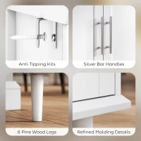 HOMCOM Mobilier de Sufragerie, Credență cu 2 Sertare și 3 Dulapuri cu Rafturi Reglabile, Comodă cu Picioare din Pin pentru Sala de Mese și Bucătărie, 120x38x86 cm, Alb(m-7)