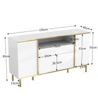 Credenza con illuminazione a LED, 4 ante, 1 cassetto, 150x40x80 cm, Bianco(m-3)