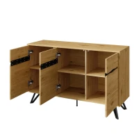 Credenza 3-ante con gambe in metallo, Ampio spazio contenitivo, 140x40x75,5 cm, Colore naturale(m-9)