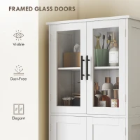 HOMCOM Dulap Baie 170 cm, Depozitare Independentă cu Uși din Sticlă și Rafturi Reglabile, Alb(m-6)