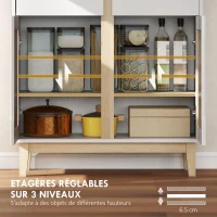 HOMCOM Buffet haut cuisine, armoire de cuisine avec 4 portes, 2 tiroirs et étagères réglables, 80x35x170cm, blanc et chêne(m-5)