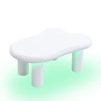 Tavolino da salotto a forma di nuvola, in MDF con illuminazione LED e cassetto, 98x65,5x40 cm, Bianco(m-10)