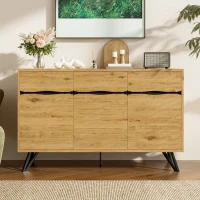 Credenza 3-ante con gambe in metallo, Ampio spazio contenitivo, 140x40x75,5 cm, Colore naturale(m-4)