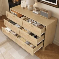 Credenza con sei cassetti in rattan, versatile armadio per la camera da letto con ampio spazio contenitivo, 120x40x75 cm, Colore naturale(m-5)
