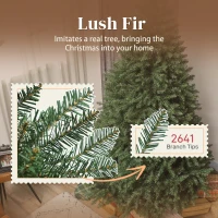 HOMCOM Brad de Crăciun Artificial de 210 cm cu Ramuri la Balama și Bază Metalică Pliabilă, Verde(m-5)