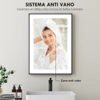 HOMCOM Espejo de Baño con Luz LED 70x50 cm con Iluminación Ajustable Función Antivaho Función de Memoria Negro(m-5)