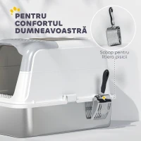 PawHut Litieră pentru pisici cu 2 intrări, deodorant și lopățică Alb și gri(m-7)