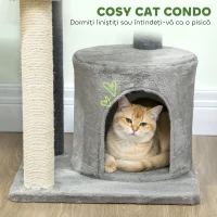 PawHut Ansamblu de joacă pentru pisici, multe niveluri cu stâlpi de sisal și Căsuță, 104cm,  Gri(m-5)